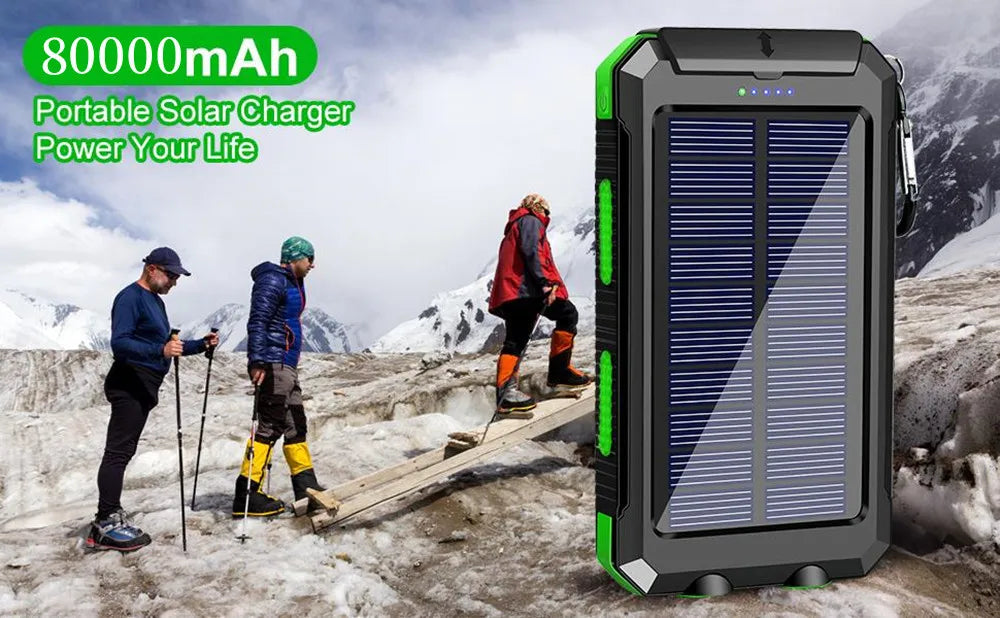 ☀️ Solar Power Bank – Portable Charger with LED Flashlight & Compass (20W)