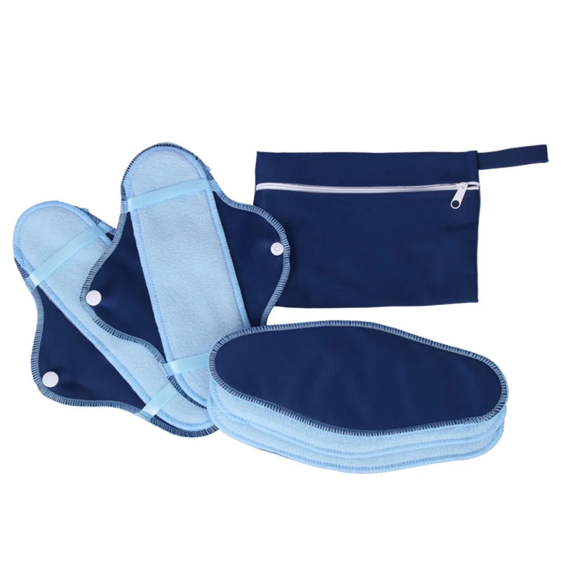 AIO 8Pcs/ Set Reusable Washable Cloth Menstrual Pads Soft Panty Liners with Wet Bag Leak-proof Daily-Night Use Sanitary Napkins