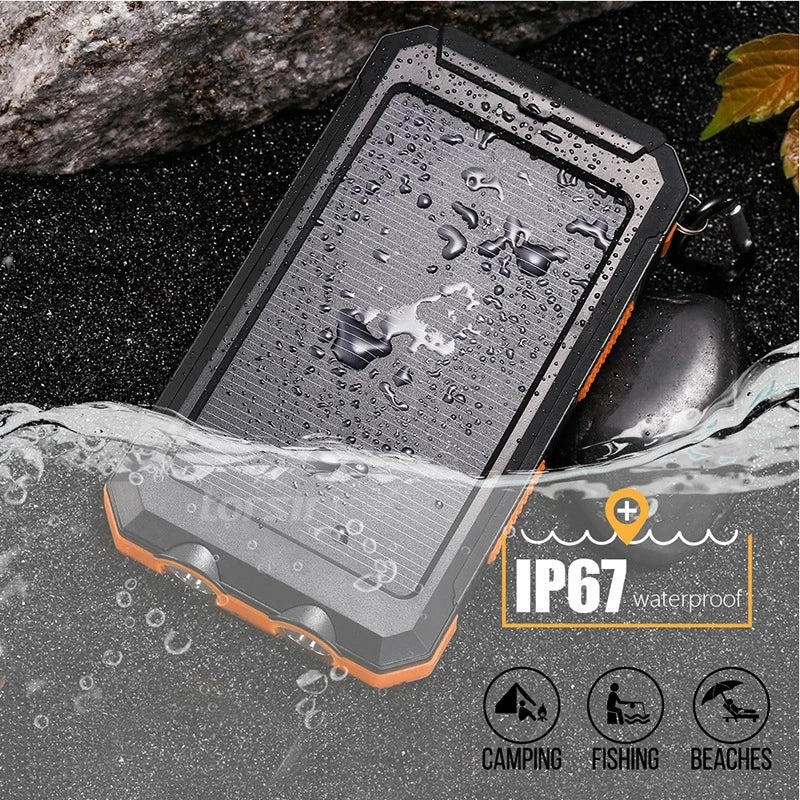 ☀️ Solar Power Bank – Portable Charger with LED Flashlight & Compass (20W)