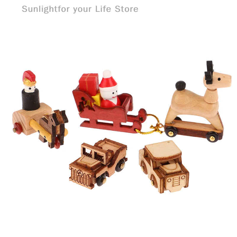 Christmas Handmade Wooden Music Box DIY Car Train Assembly Music Box Base Small Ornament Micro Landscape New Year Navidad Gift