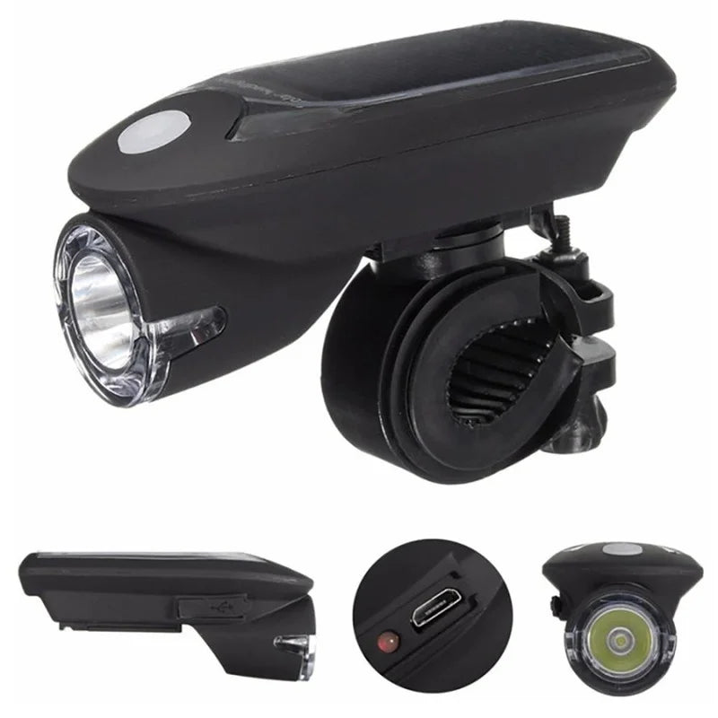 🚴♂️ USB and Solar Powered LED Bicycle Light Set – Front Headlight & Rear Taillight, Waterproof, Rechargeable