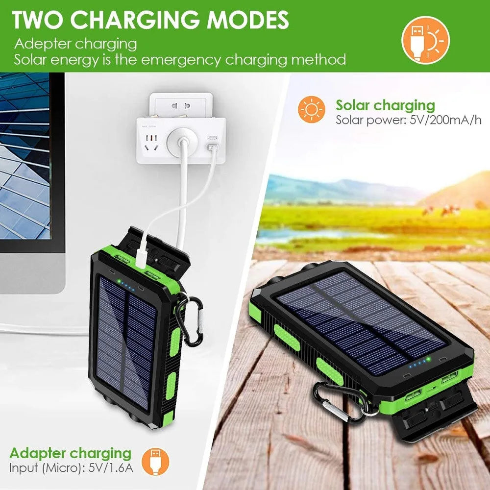 ☀️ Solar Power Bank – Portable Charger with LED Flashlight & Compass (20W)