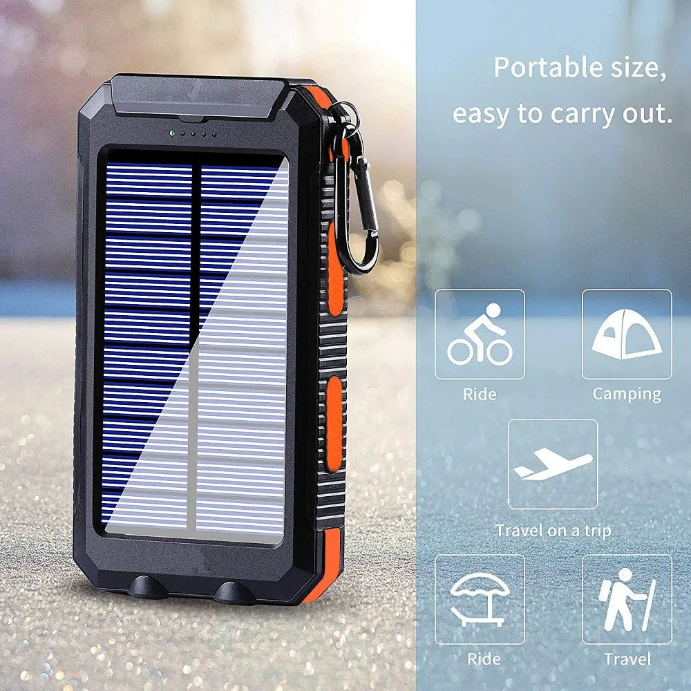 ☀️ Solar Power Bank – Portable Charger with LED Flashlight & Compass (20W)