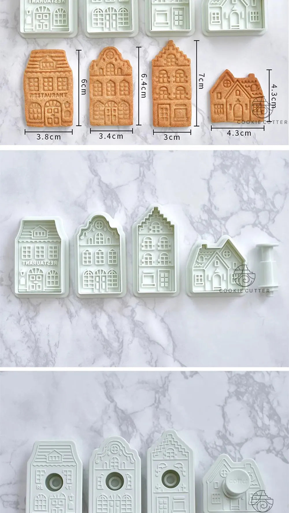4Pcs Christmas Gingerbread House Pattern Cookie Cutter Biscuit Stamp