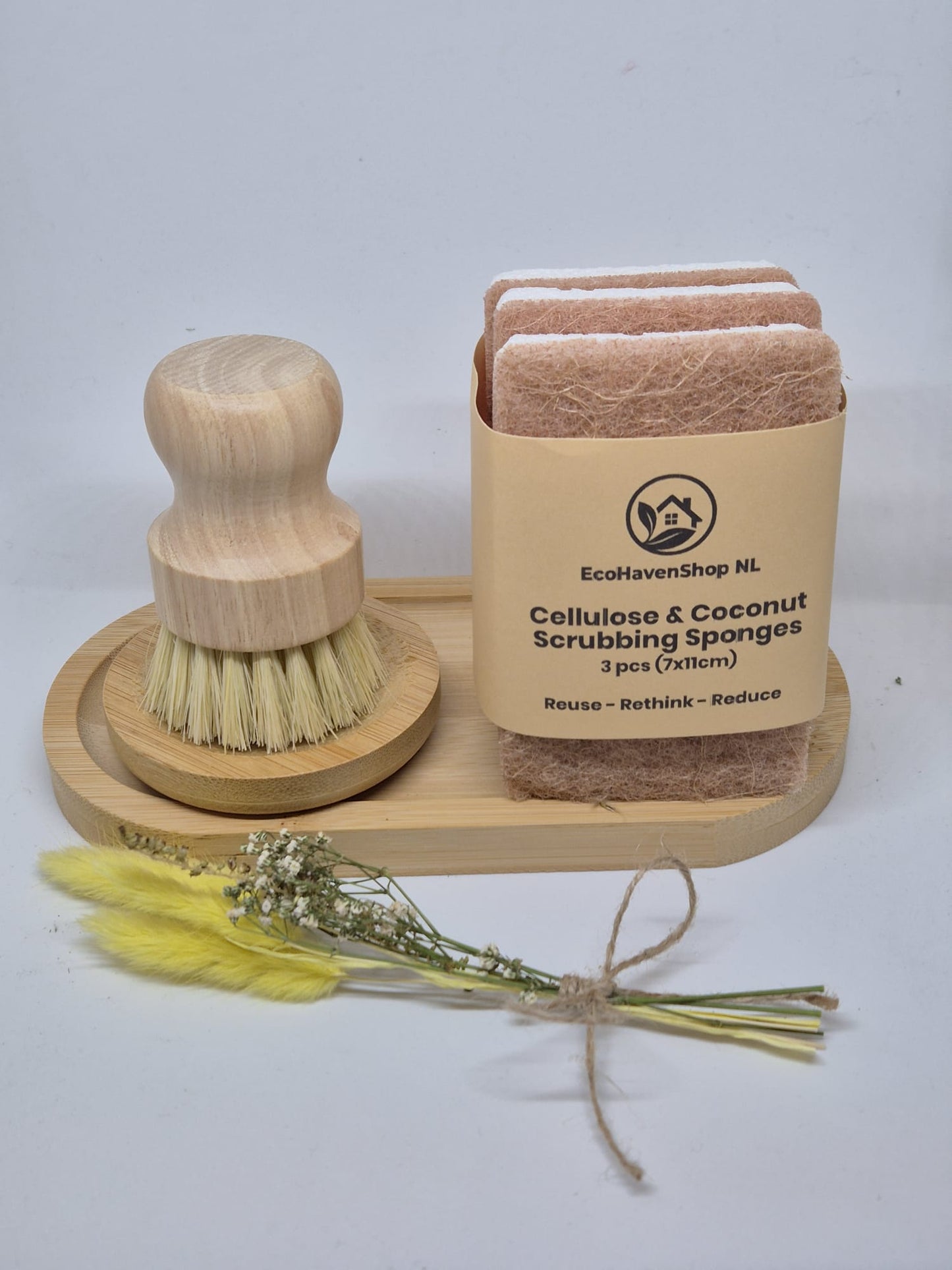 Eco Haven Kitchen Gift Set | Sustainable Cleaning Bundle | Mother’s Day & Easter Gift | Bamboo Brush & Coconut Sponges
