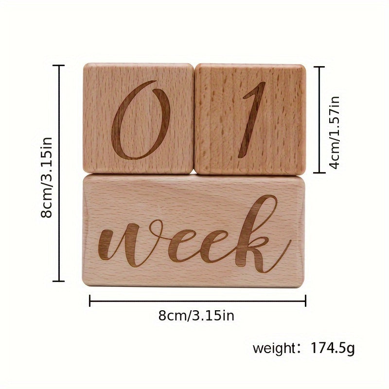 🌙 Wooden Baby Milestone Blocks Set – Light Brown