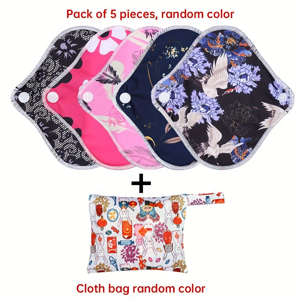 5pcs/10pcs Reusable Sanitary Menstrual Pad, Bamboo Cloth Pads For Heavy Flow Large Sanitary Pads Set With Wings For Women, Washable Overnight Cloth Panty Liners Period Pads