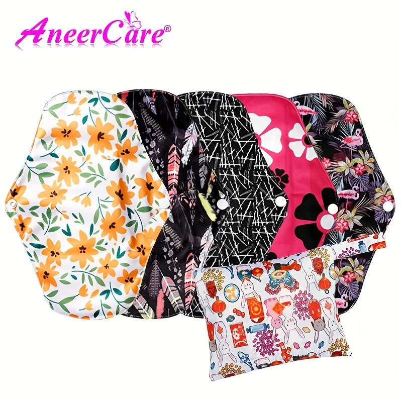 5pcs/10pcs Reusable Sanitary Menstrual Pad, Bamboo Cloth Pads For Heavy Flow Large Sanitary Pads Set With Wings For Women, Washable Overnight Cloth Panty Liners Period Pads