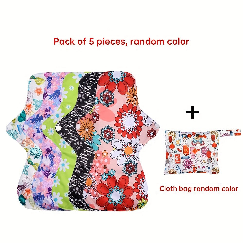 5pcs/10pcs Reusable Sanitary Menstrual Pad, Bamboo Cloth Pads For Heavy Flow Large Sanitary Pads Set With Wings For Women, Washable Overnight Cloth Panty Liners Period Pads