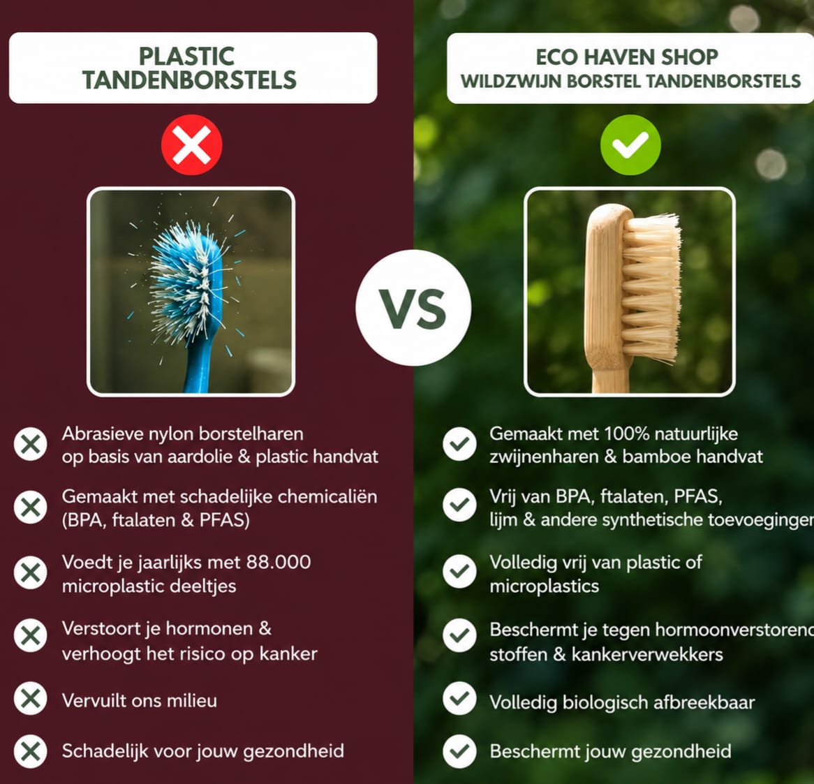 Tandenborstels van bamboe met natuurlijke haren