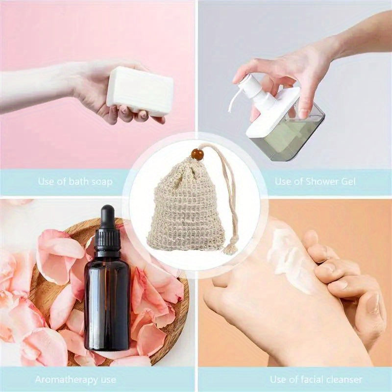 Natural Linen Soap Saver Bags – Eco-Friendly Exfoliating Bath Pouches (Set of 5 or 10)