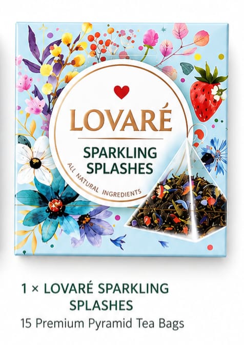 Lovaré Sparkling Splashes – Premium Pyramid Tea (15 Tea Bags)