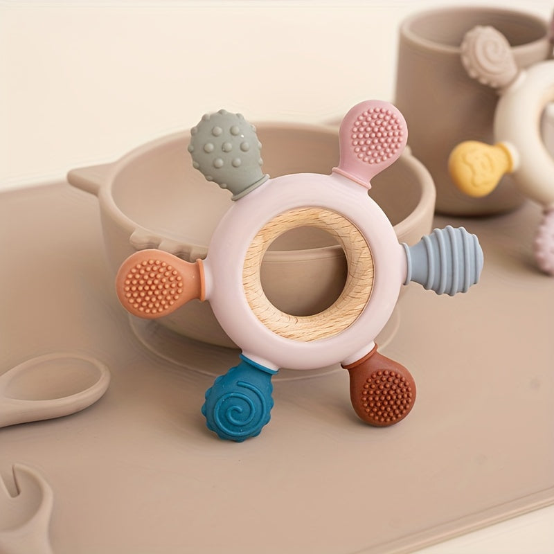 Baby Wooden & Silicone Teether – Rudder Shape