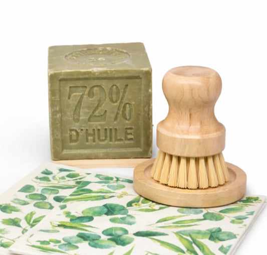 Eco Kitchen Cleaning Set – Marseille Soap, Bamboo Brush, German Cotton | Keuken Schoonmaak Set