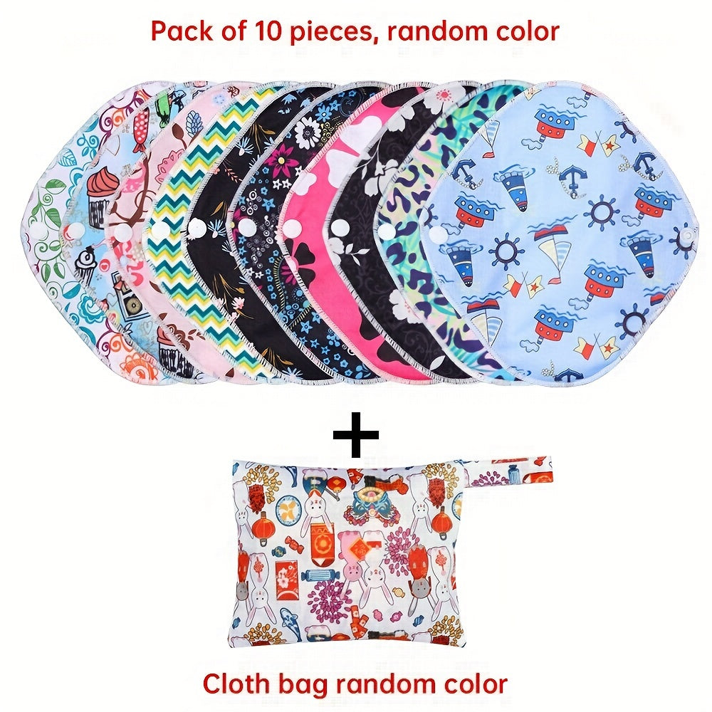 5pcs/10pcs Reusable Sanitary Menstrual Pad, Bamboo Cloth Pads For Heavy Flow Large Sanitary Pads Set With Wings For Women, Washable Overnight Cloth Panty Liners Period Pads