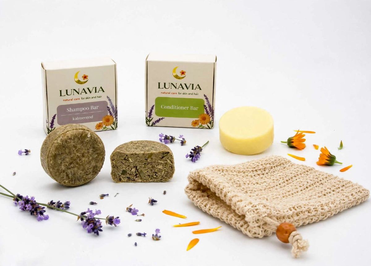 Lunavia Natural Hair Detox Set – Plasticvrije Haarverzorging met Shampoo Bar, Conditioner Bar &amp; Natuurlijke Essentials