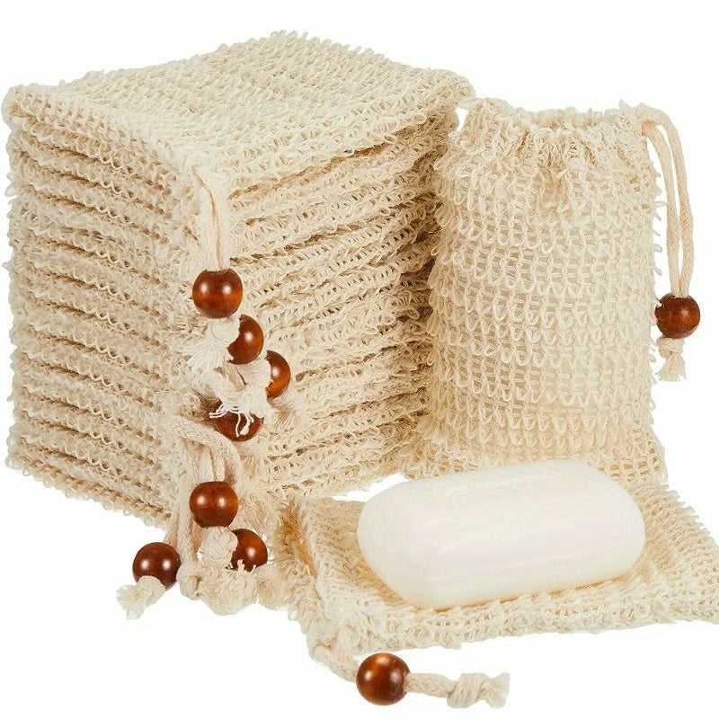Natural Linen Soap Saver Bags – Eco-Friendly Exfoliating Bath Pouches (Set of 5 or 10)