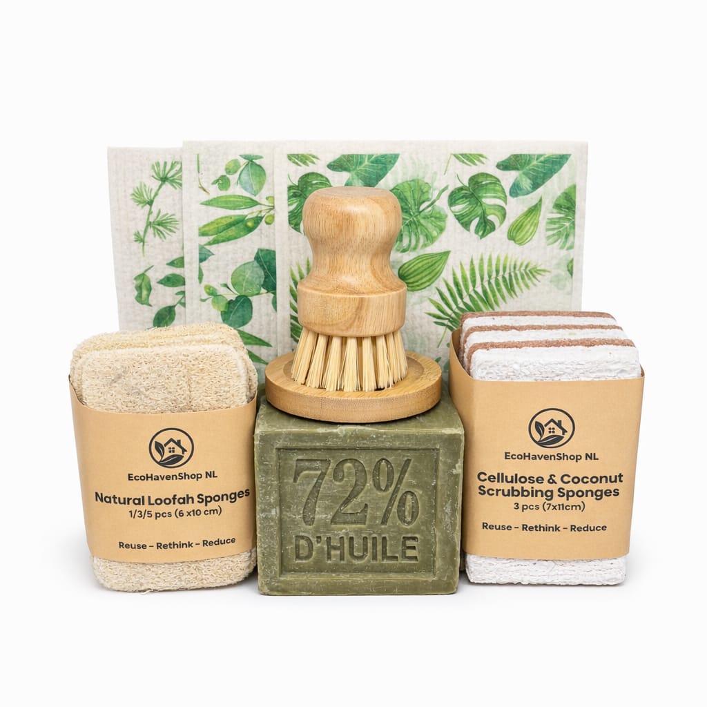 Eco Kitchen Cleaning Set – Marseille Soap, Bamboo Brush &  Sponges | Keuken Schoonmaak Set