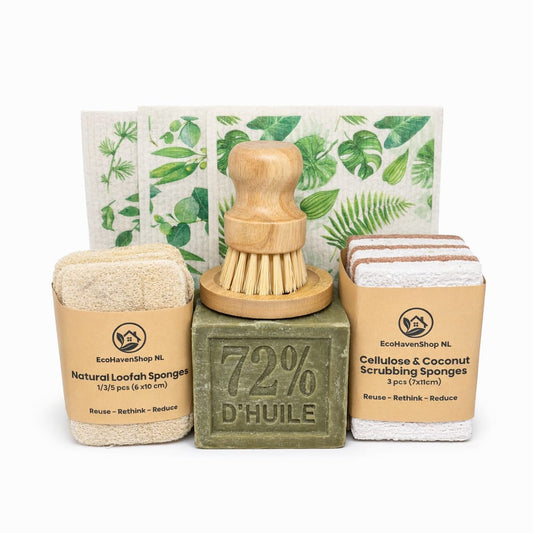Eco Kitchen Cleaning Set – Marseille Soap, Bamboo Brush &  Sponges | Keuken Schoonmaak Set