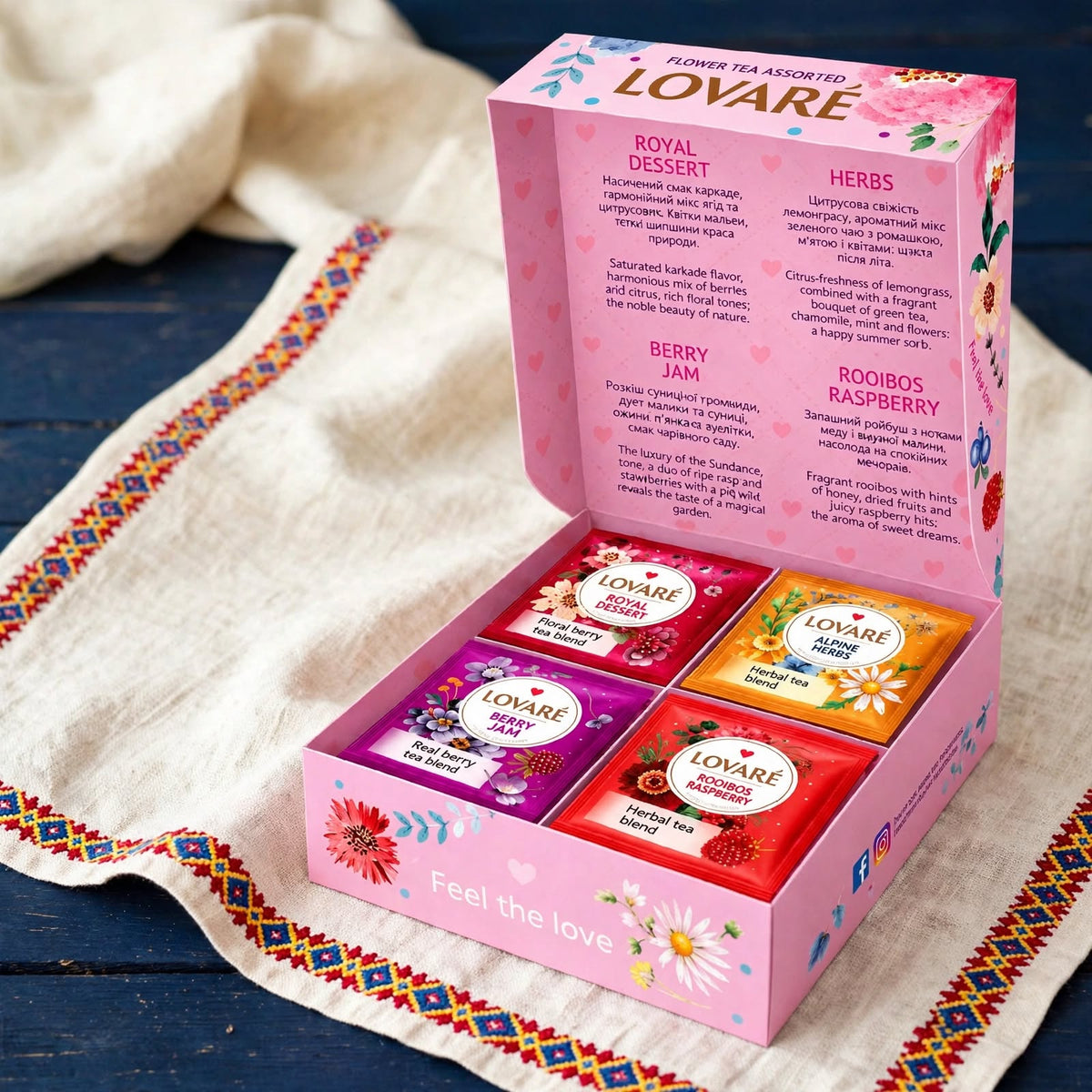 LOVARE Flower Tea Assorted – 32 Tea Bags, 4 Floral & Fruity Blends