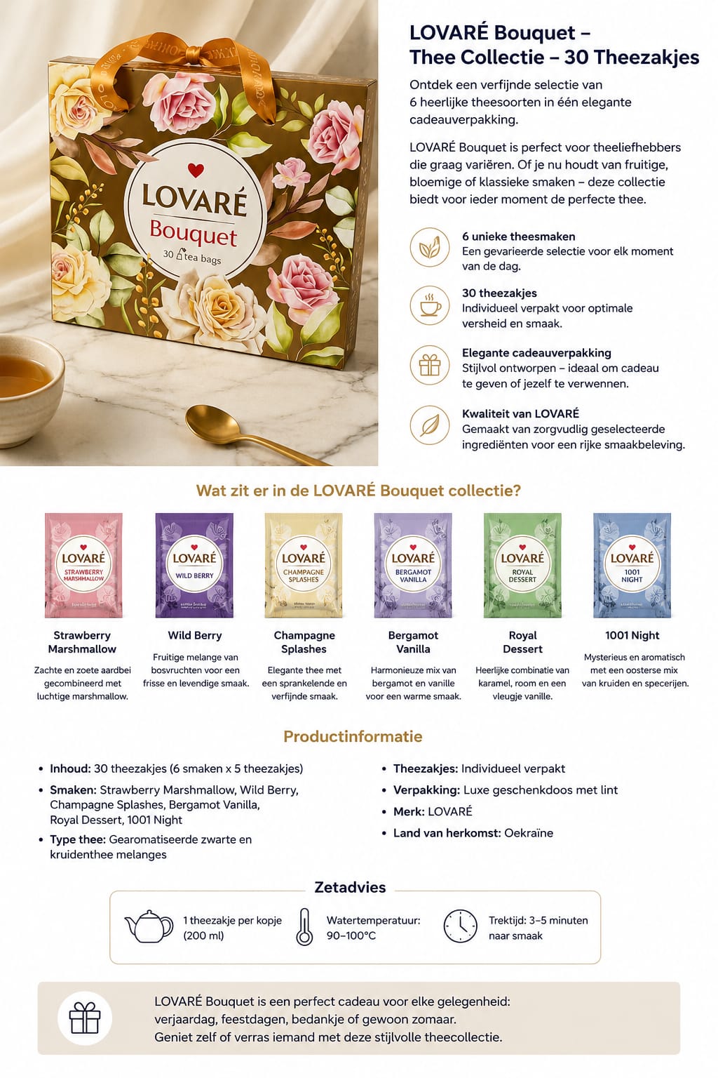 LOVARÉ Winter Bouquet – Premium Thee Cadeauset – Luxe Theecollectie – Winter & Kerst Cadeau
