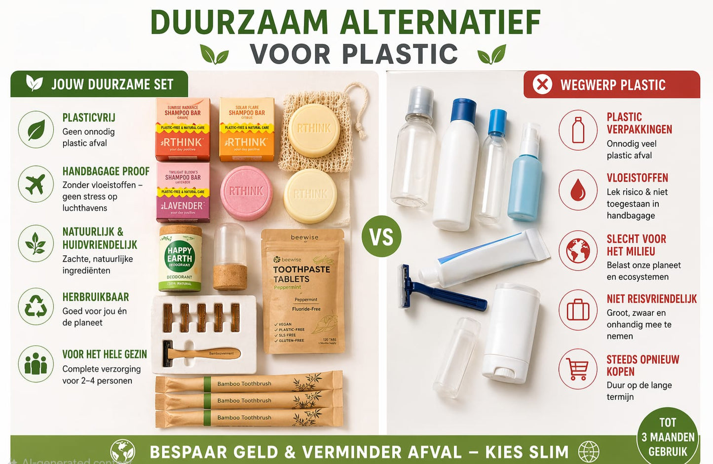 Familie Reis Set – Handbagage Proof & Plasticvrij | Complete Duurzame Travel Kit (4 Personen)
