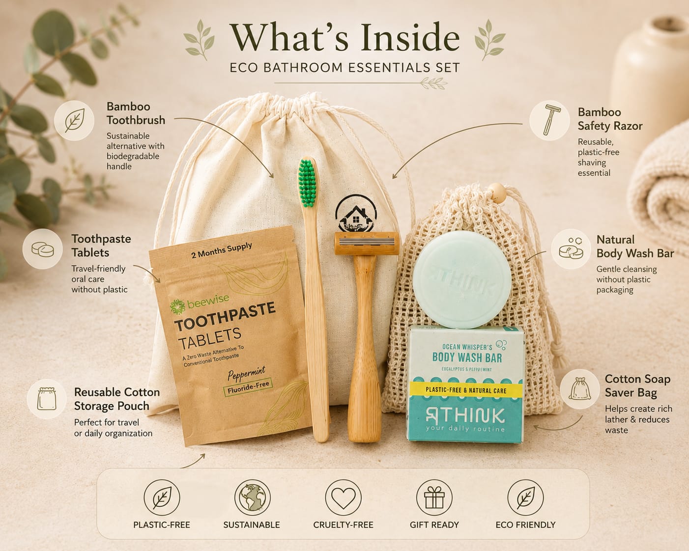 Zero Waste Travel Kit – Duurzame Toilettas Set voor Hem & Haar | Flight Friendly Eco Care Set