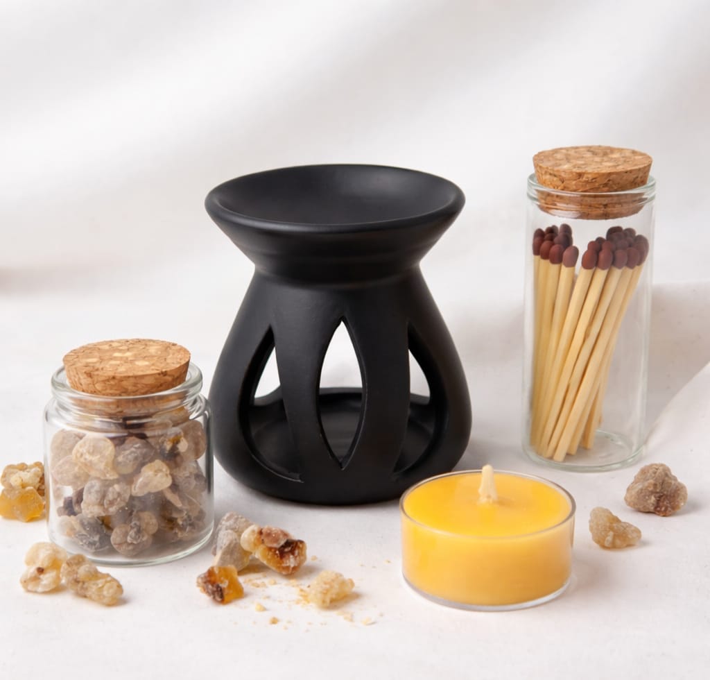Luxury Omani Luban Gift Set – Black Arabic Aroma Lamp Frankincense Ritual Kit