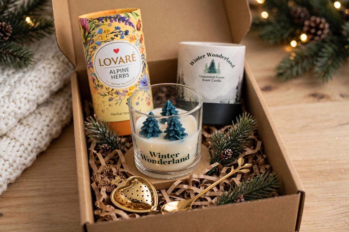 LOVARÉ Alpine Herbs Tea Gift Set 80g | Luxury Christmas Tea Gift with Infuser
