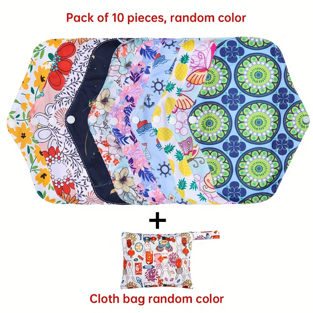 5pcs/10pcs Reusable Sanitary Menstrual Pad, Bamboo Cloth Pads For Heavy Flow Large Sanitary Pads Set With Wings For Women, Washable Overnight Cloth Panty Liners Period Pads