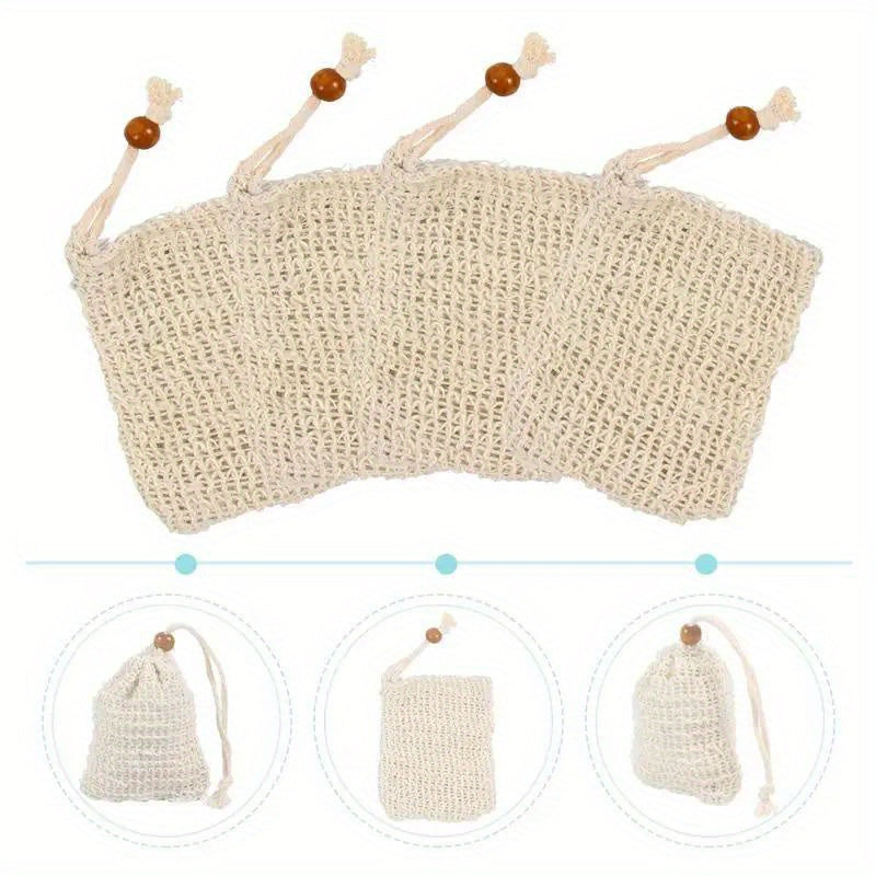 Natural Linen Soap Saver Bags – Eco-Friendly Exfoliating Bath Pouches (Set of 5 or 10)