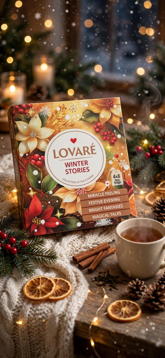 LOVARÉ Winter Stories Tea Collection – 32 Tea Bags, 4 Festive Black Tea Flavours