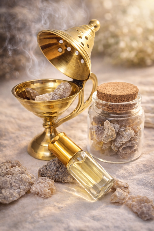 Luxury Arabic Incense & Aromatherapy Ritual Set – Premium Omani Luban, Charcoal, Gold Burner & Arabic Oil Perfume