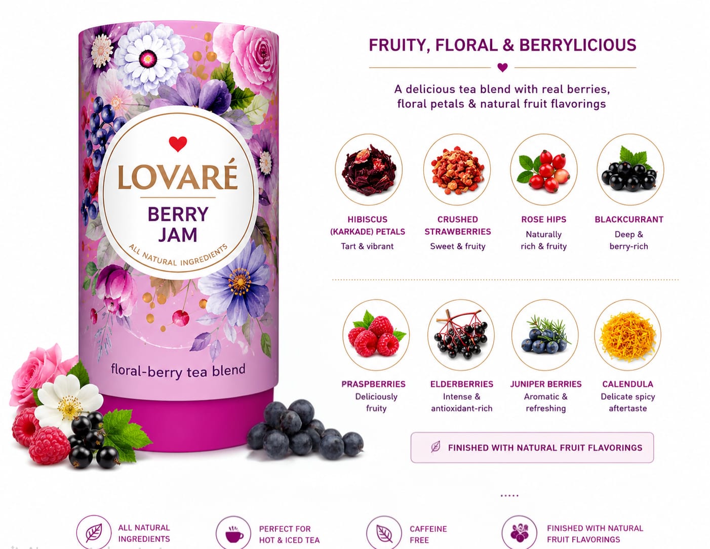Lovaré Berry Jam Loose Herbal Tea – 80 g Luxury Tube