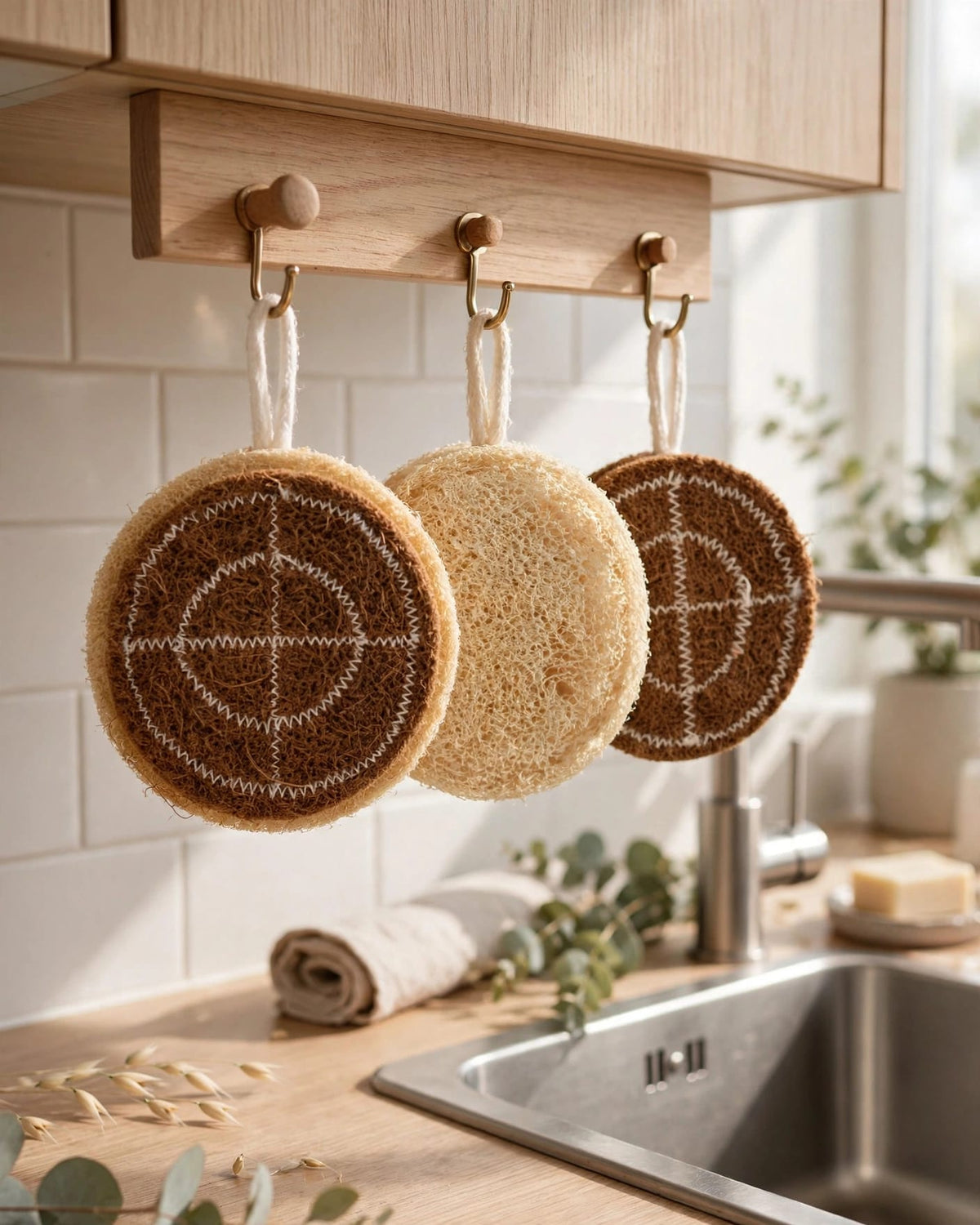 Natural Cleaning Sponge Set – 3 Piece Coconut & Loofah Kitchen Sponges – Plastic-Free, Reusable & Compostable