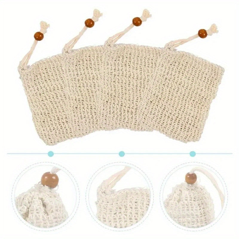 Natural Linen Soap Saver Bags – Eco-Friendly Exfoliating Bath Pouches (Set of 5 or 10)