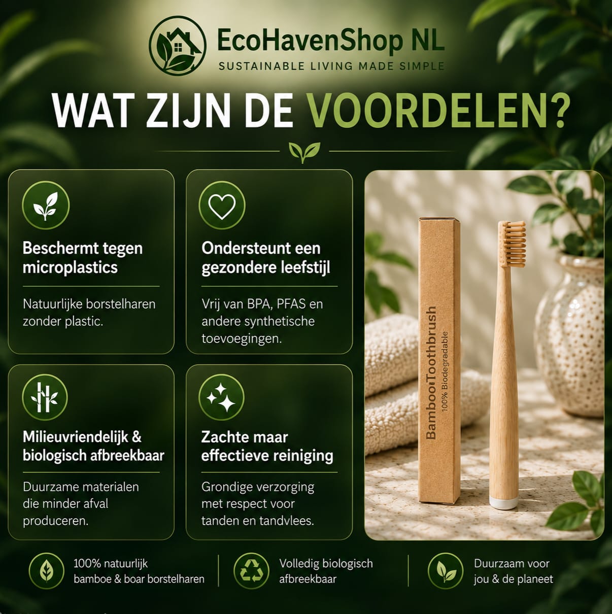 Tandenborstels van bamboe met natuurlijke haren