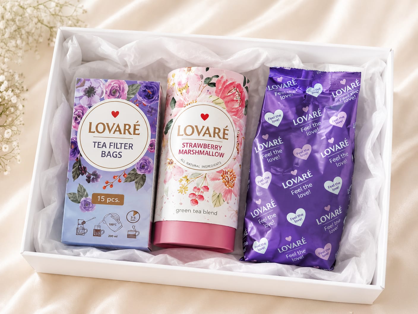 Lovaré Strawberry Marshmallow Green Tea – Premium Loose Leaf Tea with Strawberry & Cornflower Petals