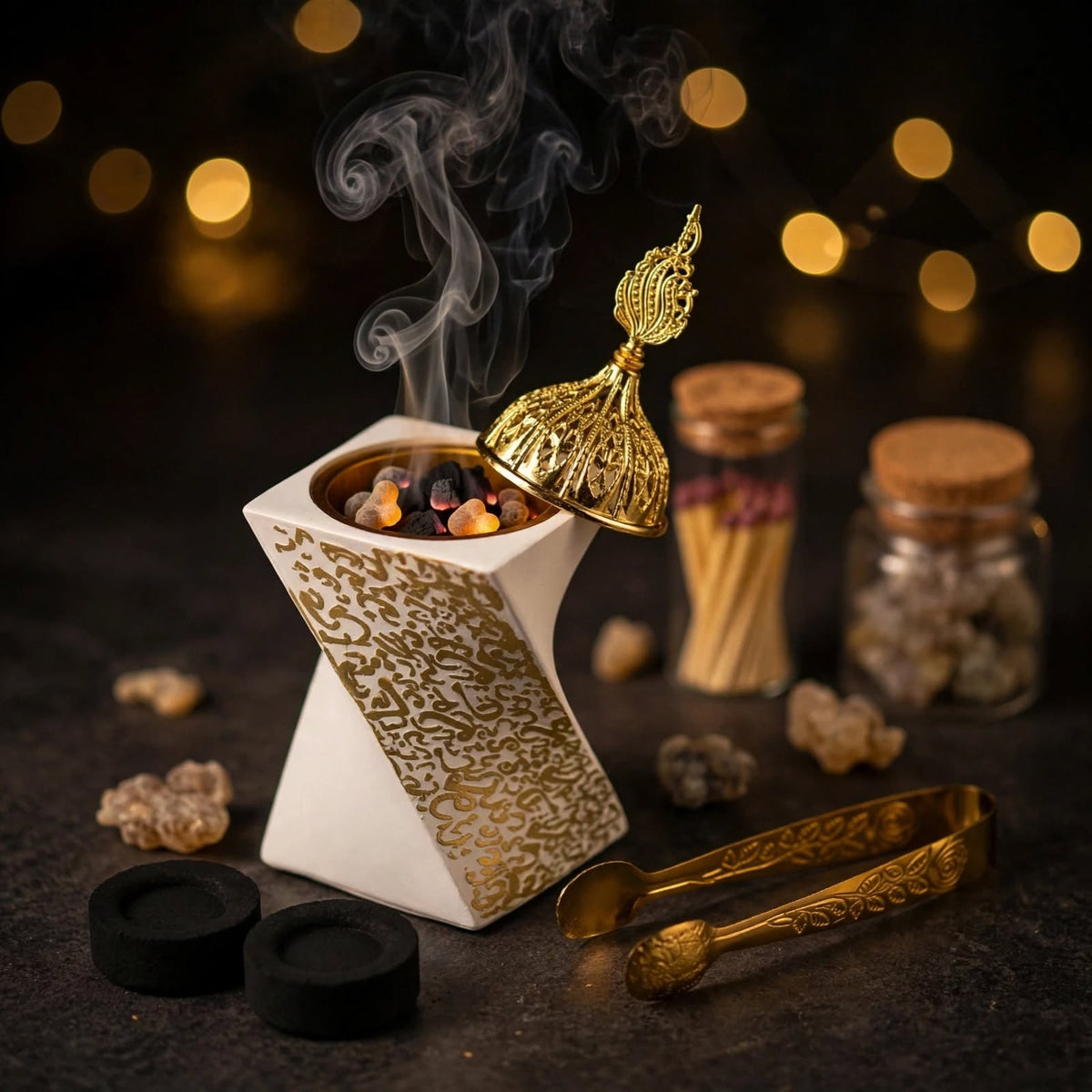 Arabic Incense Burner White Luxury Omani Luban Wellness Ritual Set