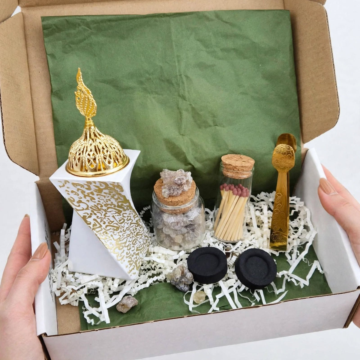 Arabic Incense Burner White Luxury Omani Luban Wellness Ritual Set