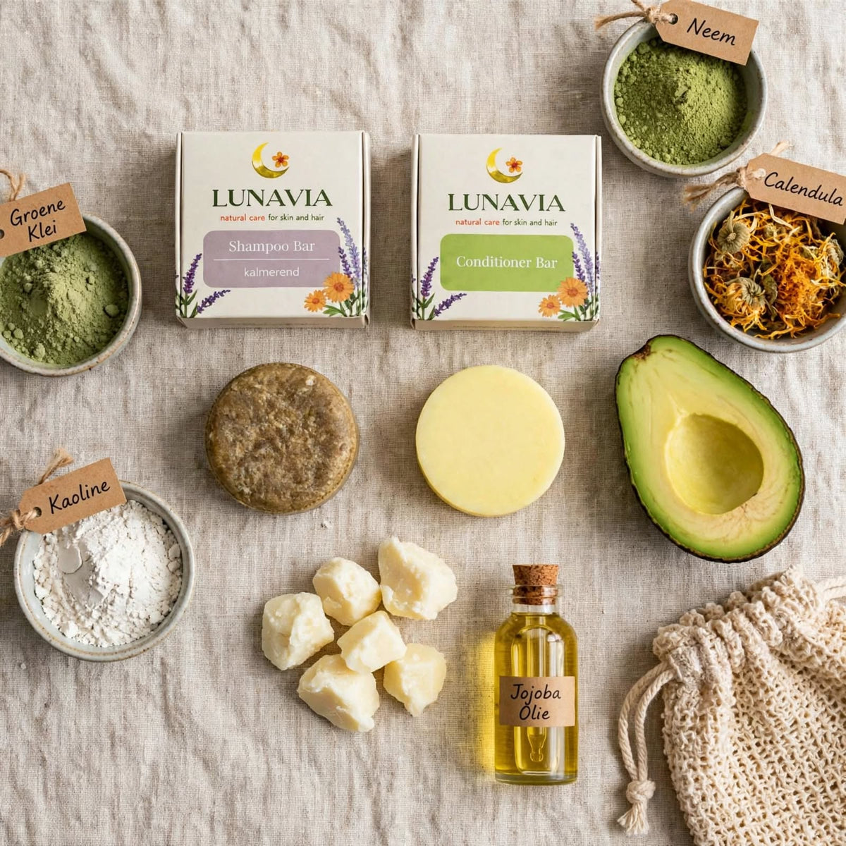 Lunavia Natural Hair Detox Set – Plasticvrije Haarverzorging met Shampoo Bar, Conditioner Bar &amp; Natuurlijke Essentials