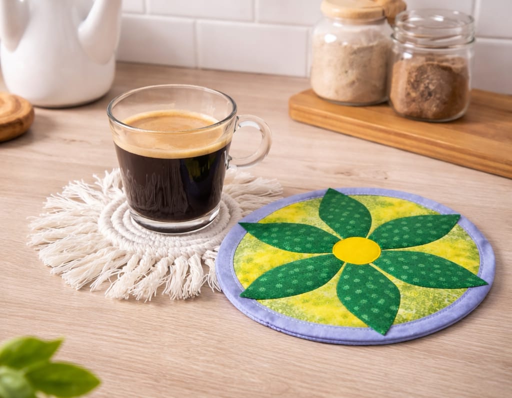 Handmade Flower Quilted Pot Holder – Eco Kitchen Hot Pad