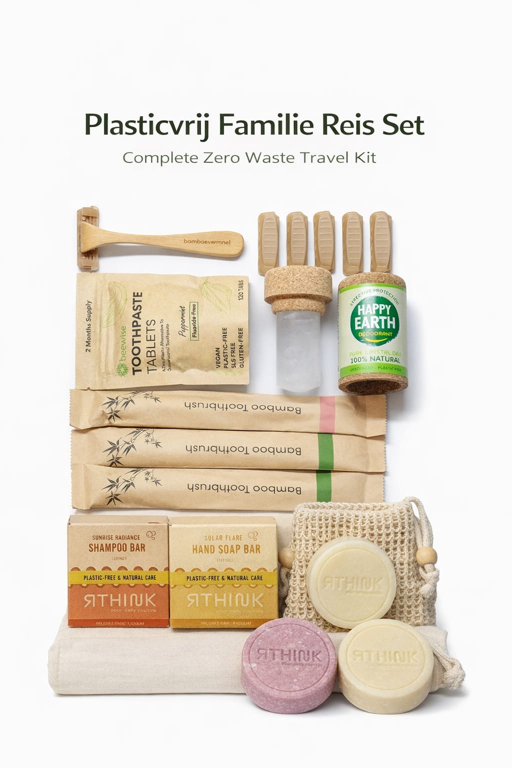 Familie Reis Set – Handbagage Proof & Plasticvrij | Complete Duurzame Travel Kit (4 Personen)