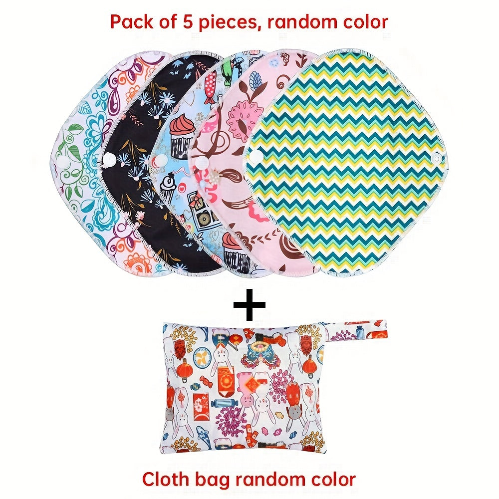 5pcs/10pcs Reusable Sanitary Menstrual Pad, Bamboo Cloth Pads For Heavy Flow Large Sanitary Pads Set With Wings For Women, Washable Overnight Cloth Panty Liners Period Pads