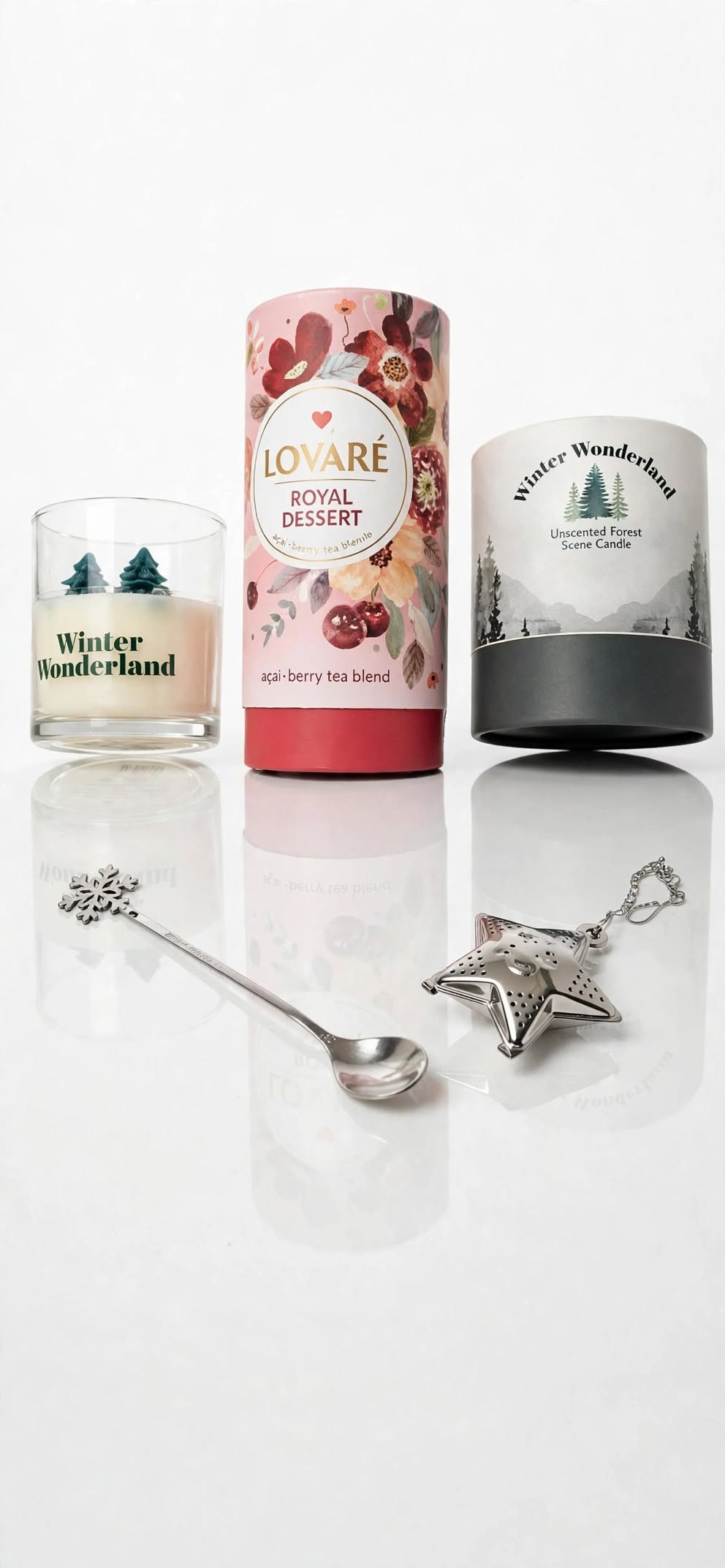 Luxury Lovaré Christmas Tea Gift Set with Candle & Gold Tea Infuser