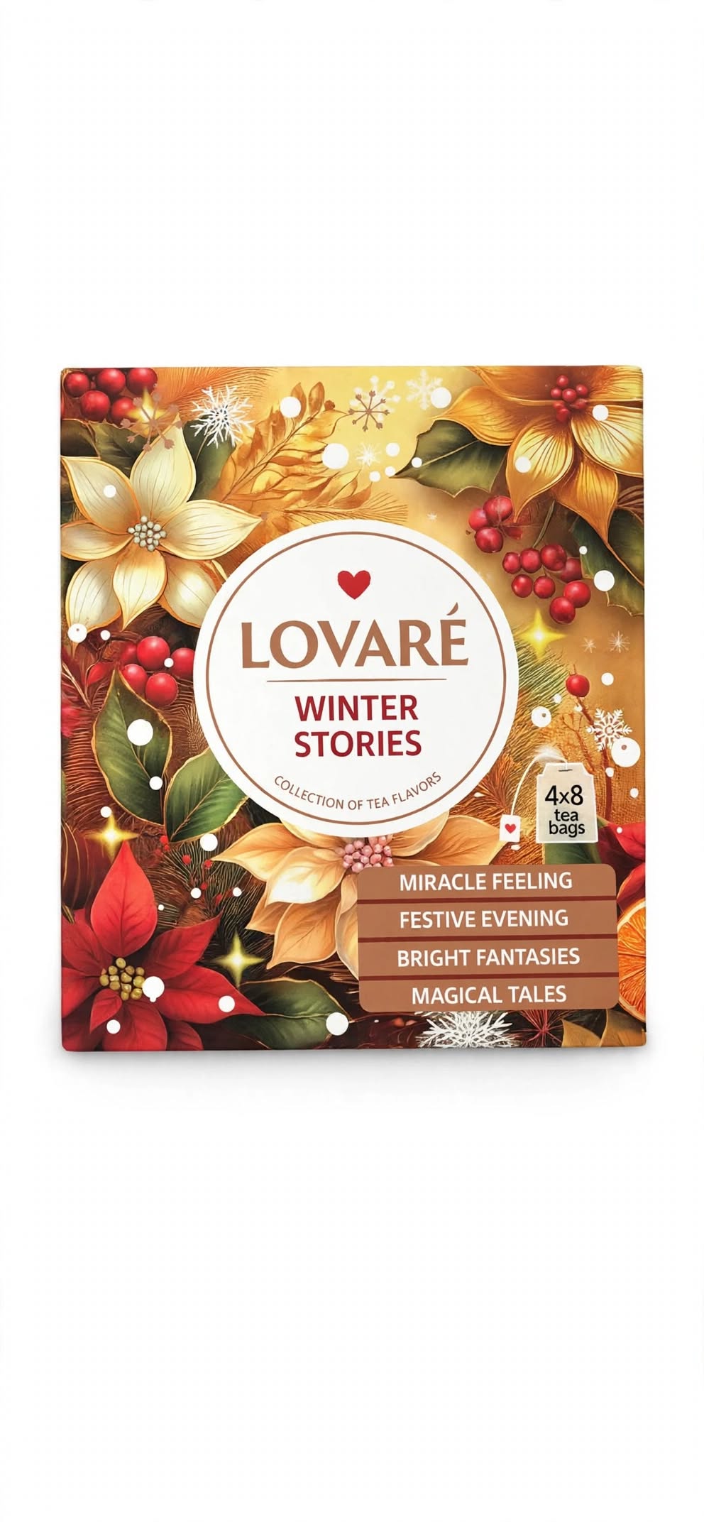 LOVARÉ Winter Stories Tea Collection – 32 Tea Bags, 4 Festive Black Tea Flavours