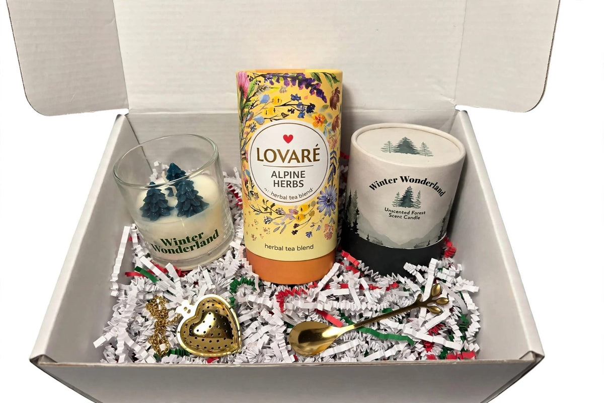 LOVARÉ Alpine Herbs Tea Gift Set 80g | Luxury Christmas Tea Gift with Infuser