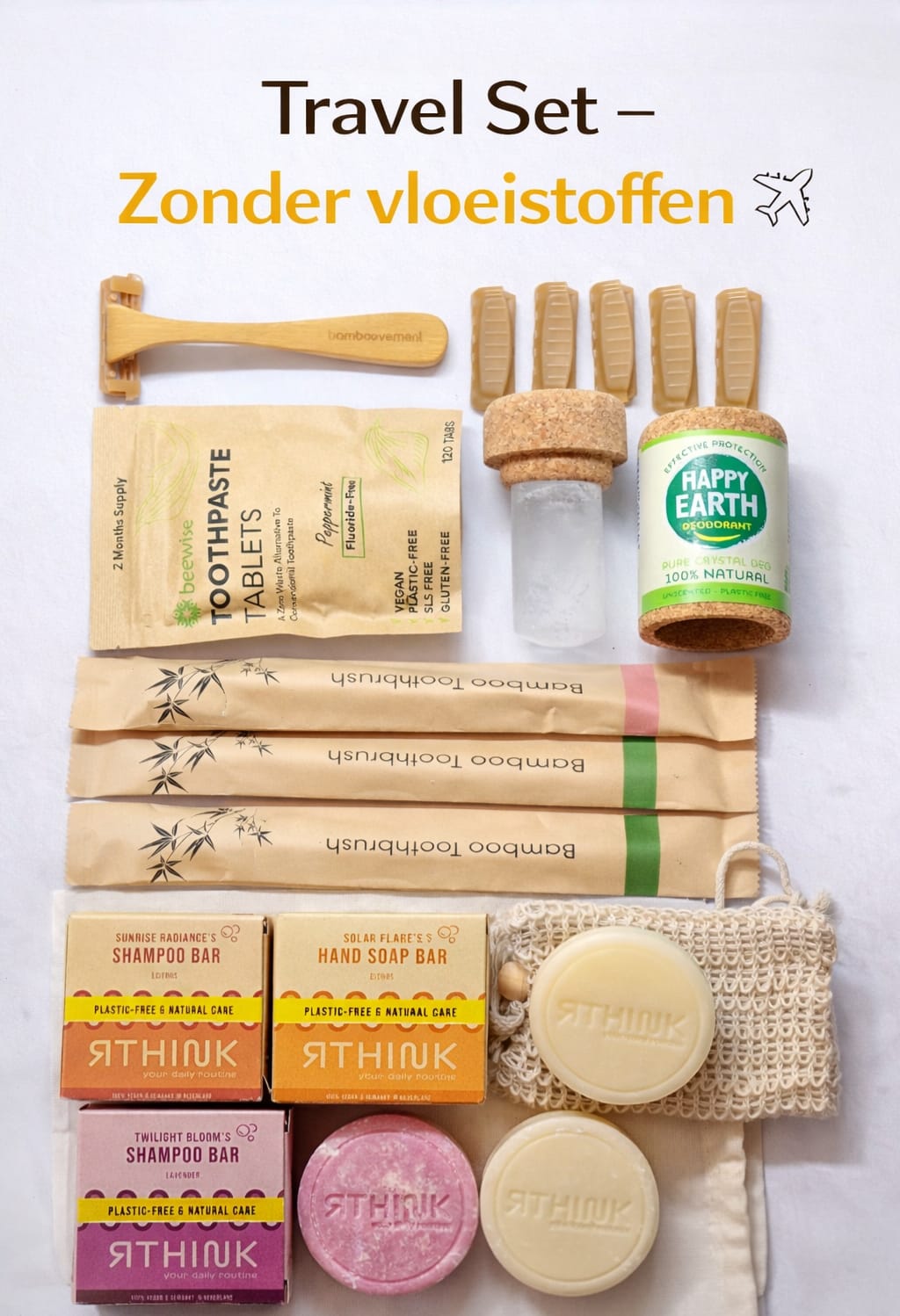 Familie Reis Set – Handbagage Proof & Plasticvrij | Complete Duurzame Travel Kit (4 Personen)