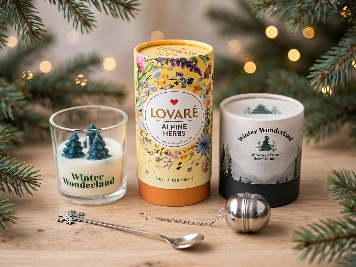 LOVARÉ Alpine Herbs Tea Gift Set 80g | Luxury Christmas Tea Gift with Infuser