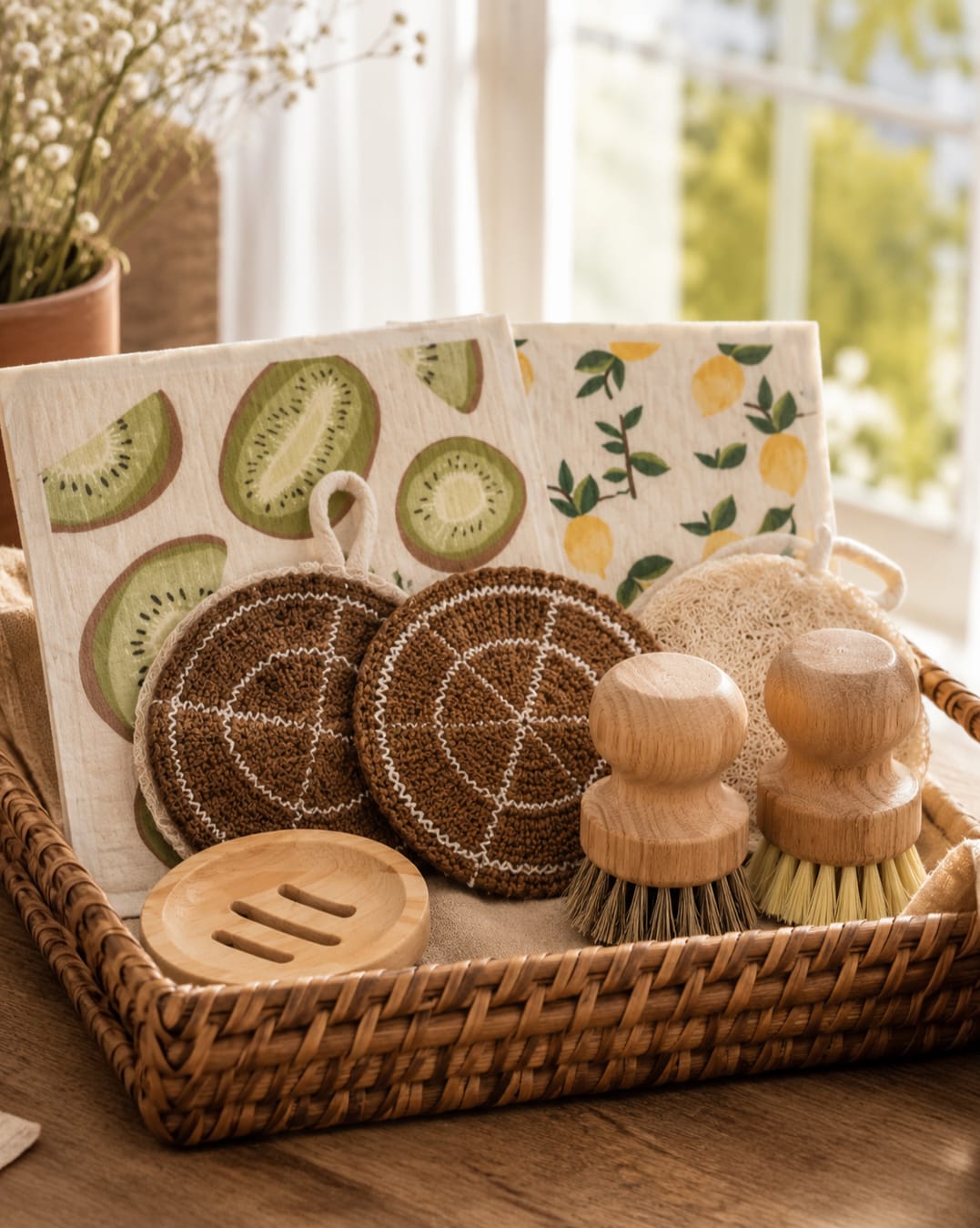 Eco Haven Natural Kitchen Cleaning Starter Set – Coconut, Loofah & Swedish Dish Cloths